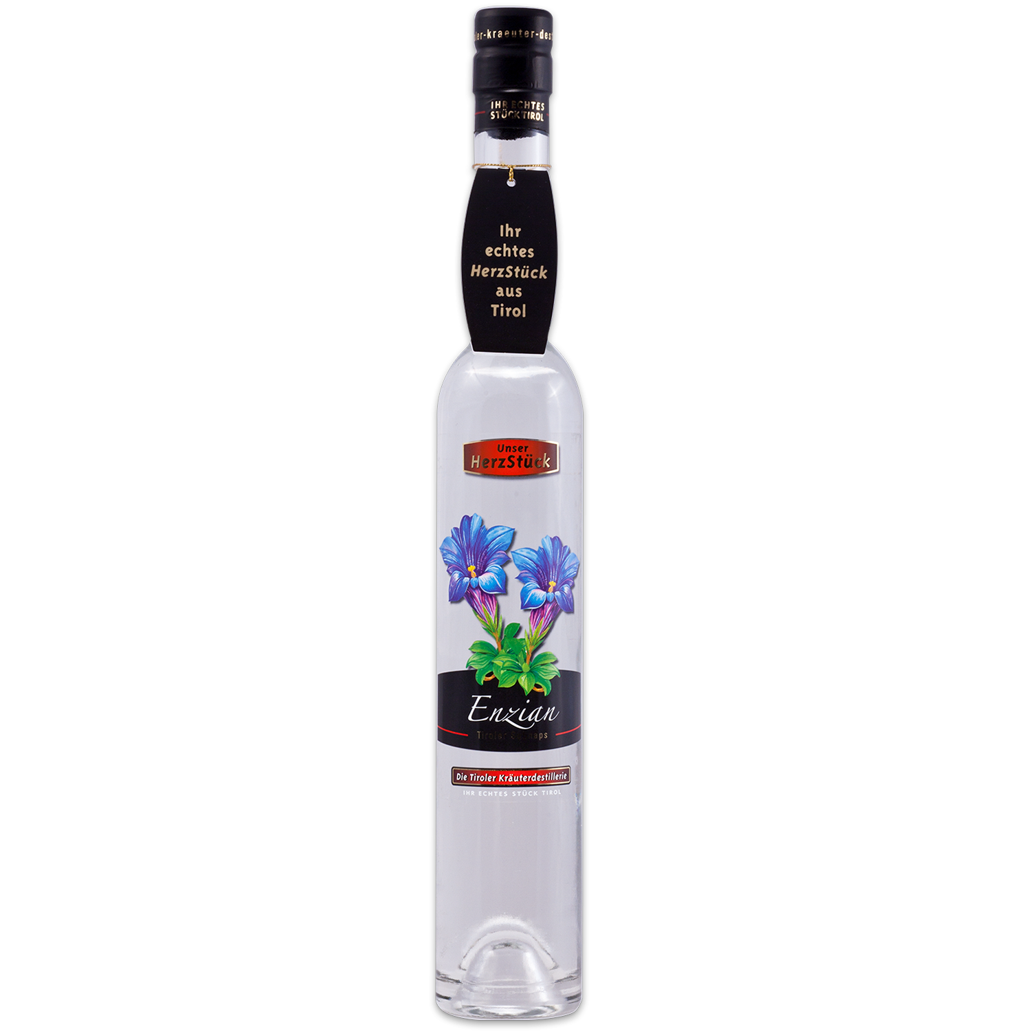 Premium Gentian Schnapps from the Tiroler Kräuterdestillerie in a noble bottle