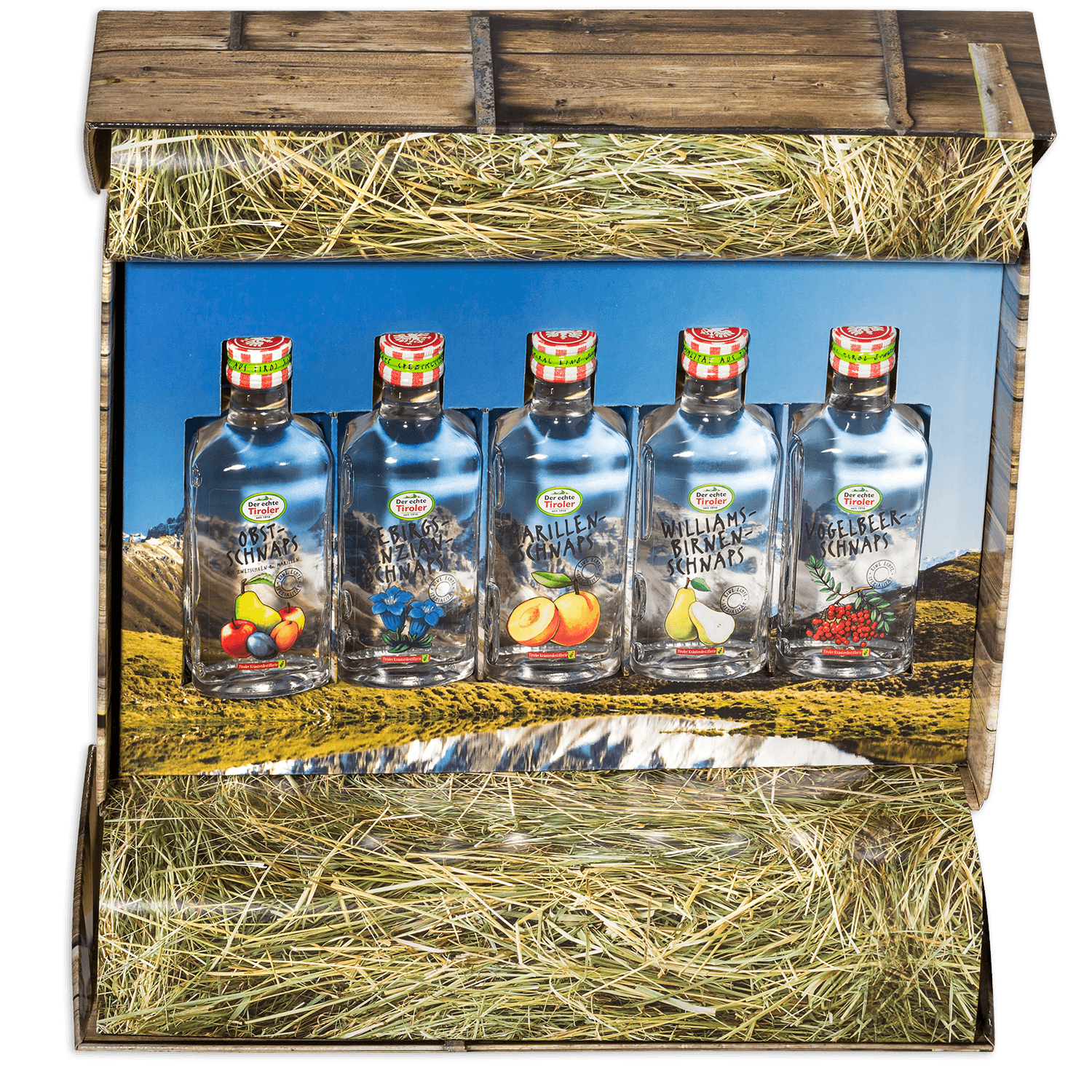 High-quality gift box with fruit schnapps from the Tiroler Kräuterdestillerie