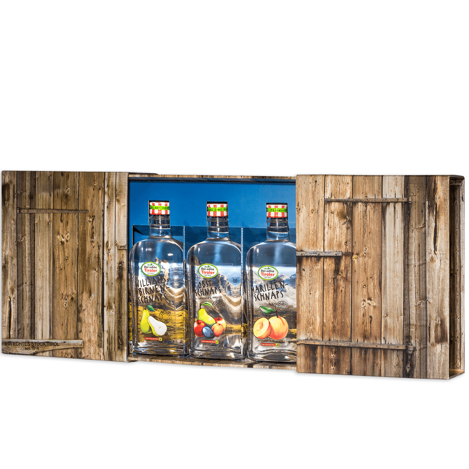 High-quality gift box with fruit schnapps from the Tiroler Kräuterdestillerie