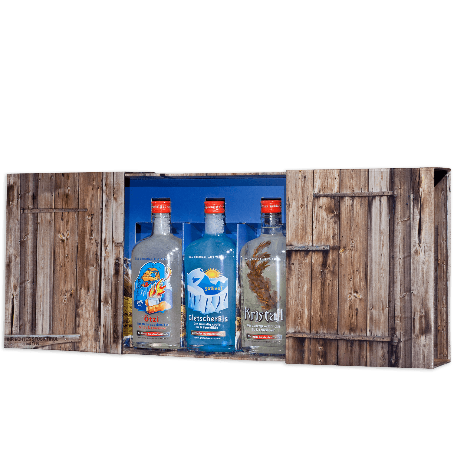 High-quality gift box with fire liqueurs from the Tiroler Kräuterdestillerie 