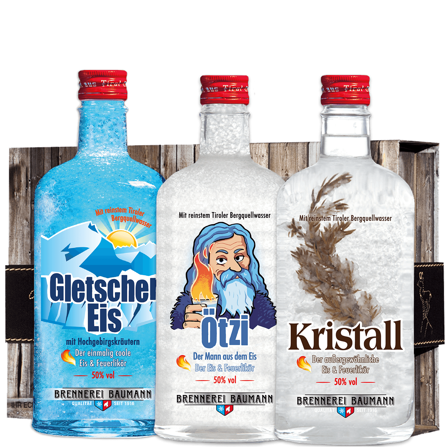 High-quality gift box with fire liqueurs from the Tiroler Kräuterdestillerie 