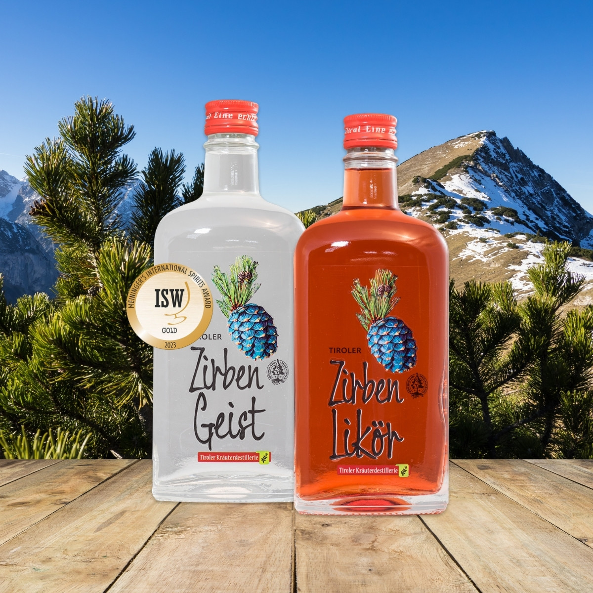 Zirben Schnaps aus Tirol in den Bergen