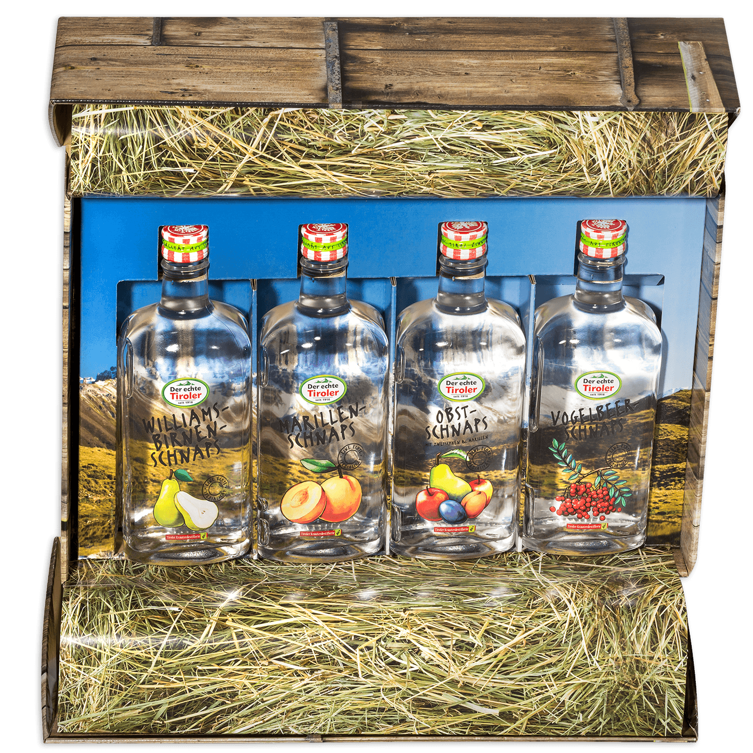 High-quality gift box with fruit schnapps from the Tiroler Kräuterdestillerie