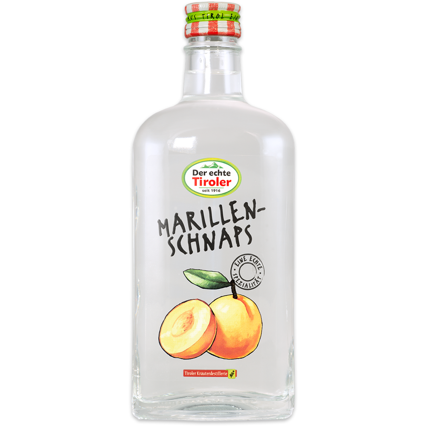 Apricot Schnapps from the Tiroler Kräuterdestillerie in a noble bottle