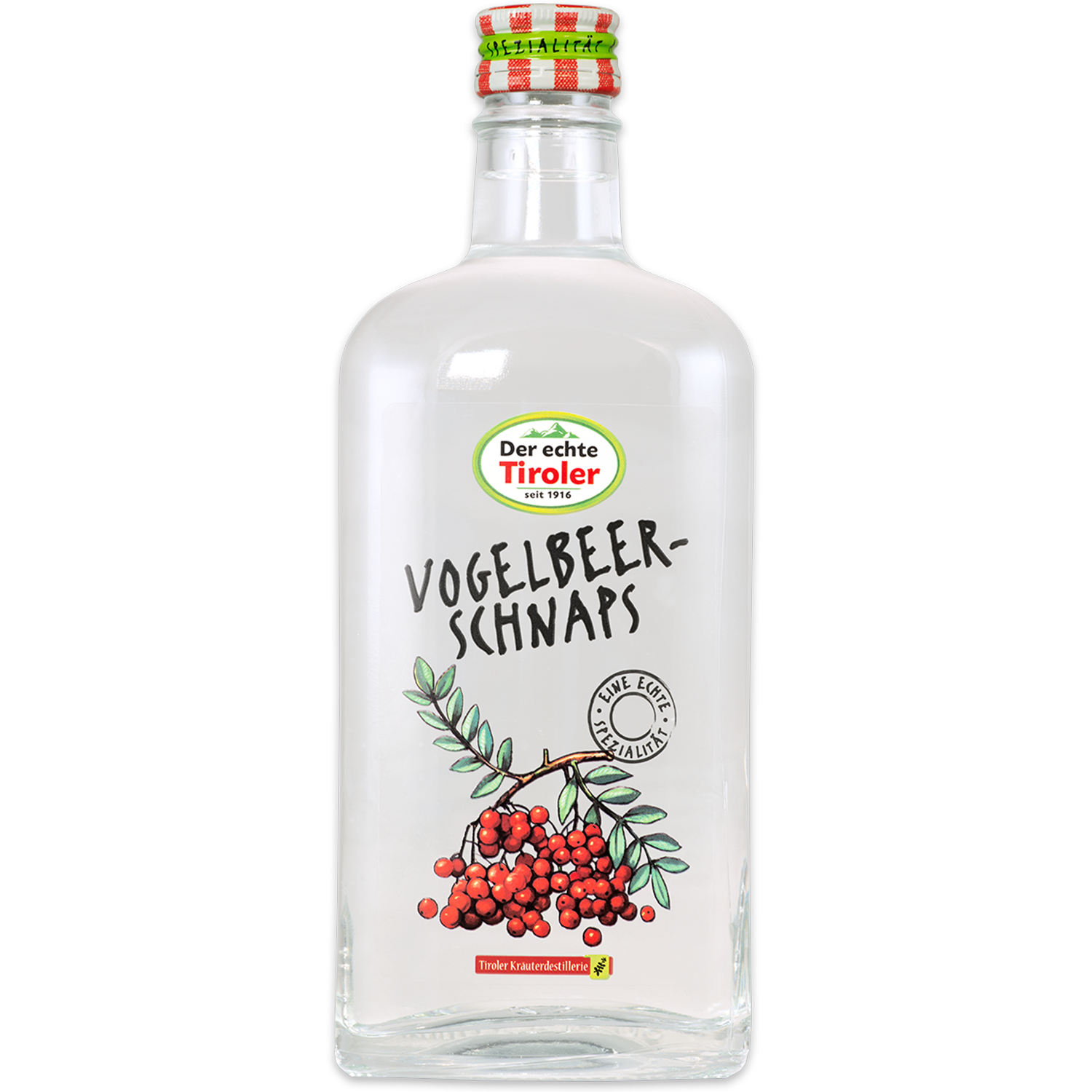 Vogelbeeren Schnaps der Tiroler Kräuterdestillerie in nobler Flasche