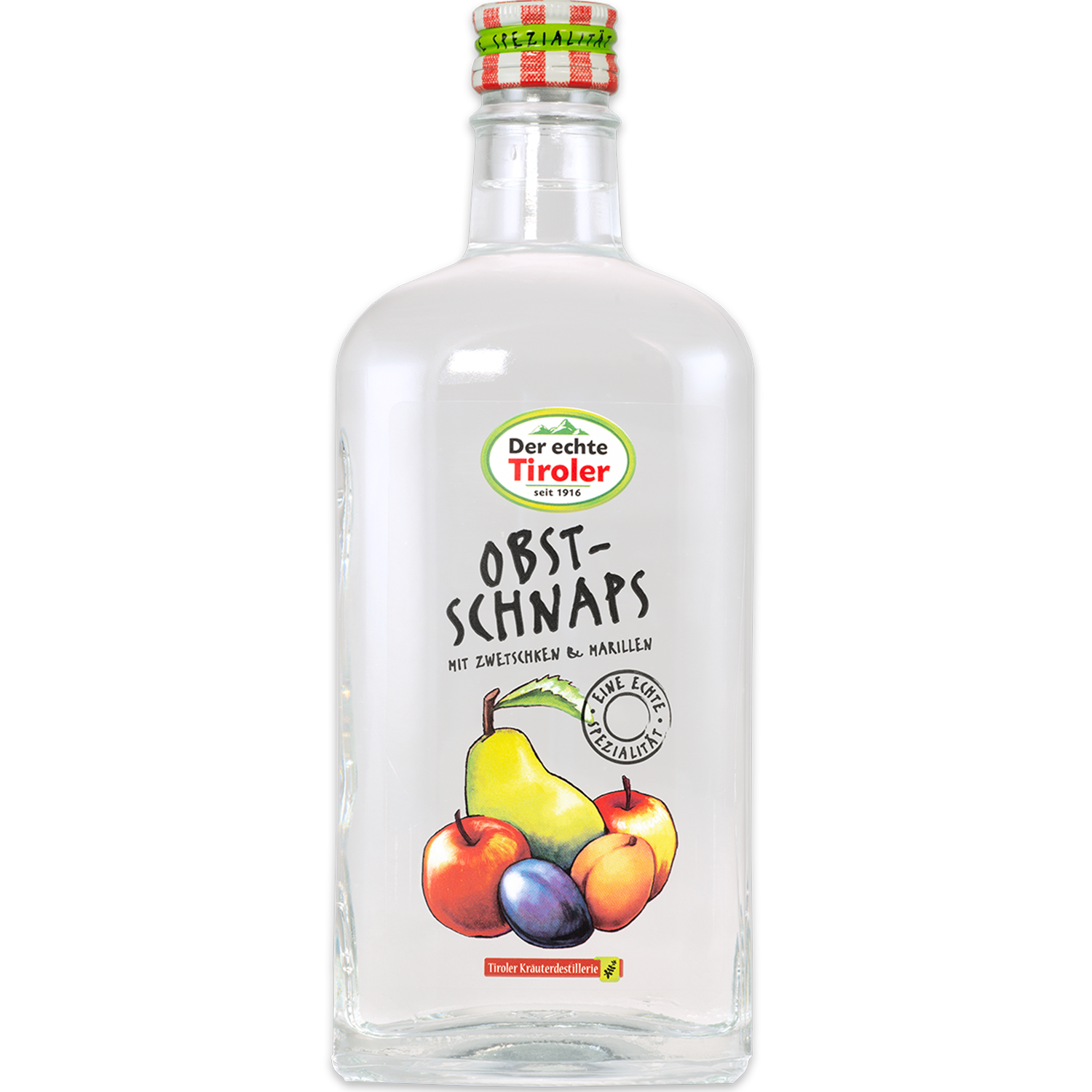 Obst Schnaps der Tiroler Kräuterdestillerie in nobler Flasche