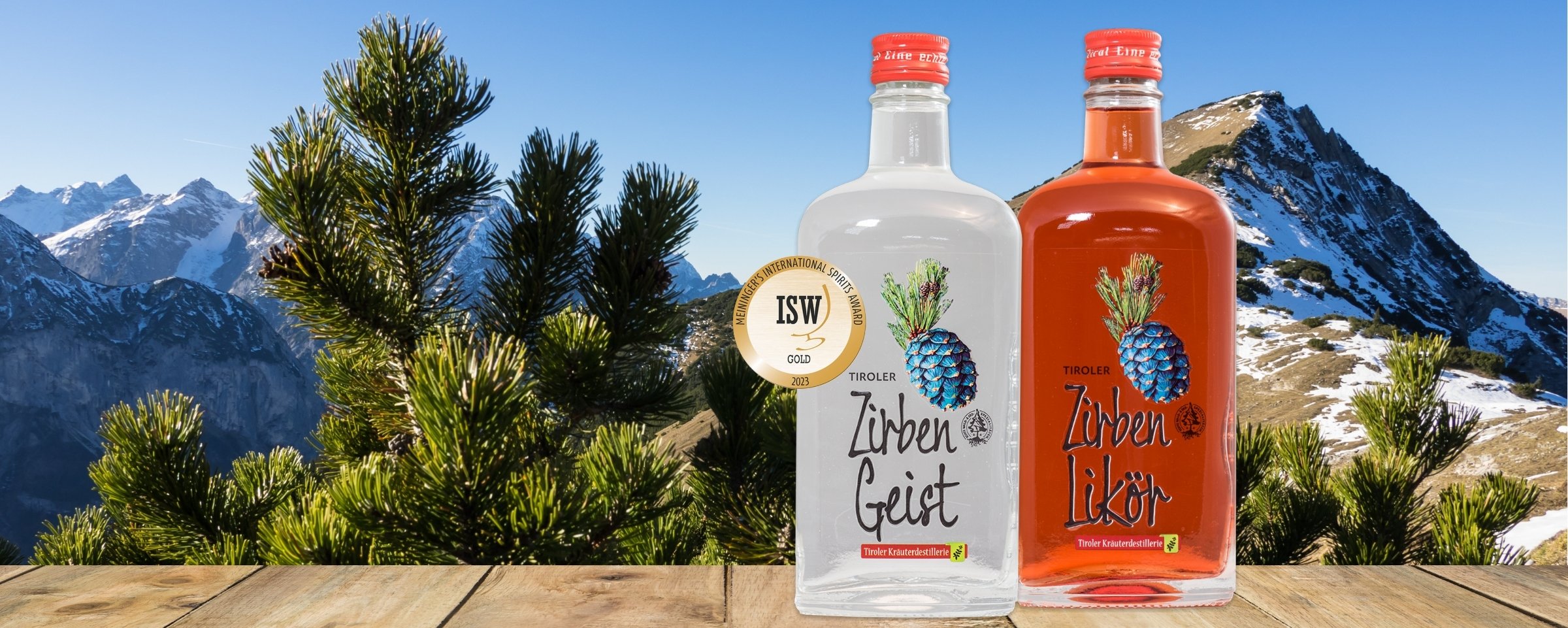 Zirben Schnaps aus Tirol in den Bergen